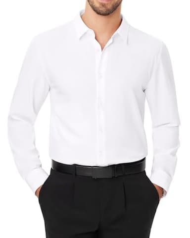 J.VER Men's Dress Shirts Stretch Long Sleeve Formal Shirt Solid Business Casual Button Down Shirts for Wedding Prom - Image 4