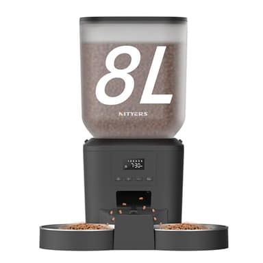 Nityers Automatic Cat Feeder for 2 Cats - 8L/34 Cups Large Capacity Auto Cat Food Dispenser with LCD Screen, 2 Food Trays, Timed Feeder, Up to 50 Portions 6 Meals Per Day, Keep Fresh - Image 1