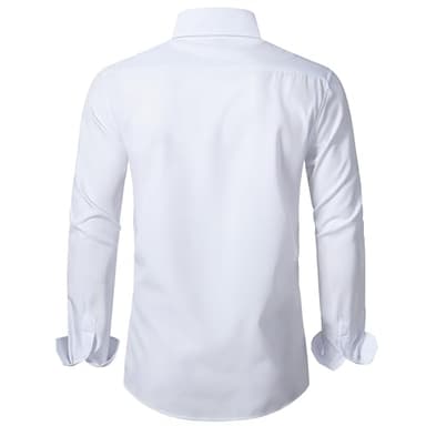 BEILU Stretch Mens Slim Fit Dress Shirts Formal Long Sleeve Button Down Shirts White Large - Image 2