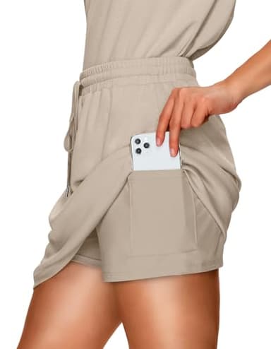 WIHOLL Two Piece Sets for Women Going Out Summer Active Wear Business Casual Outfits 2 Piece Skirt Shorts Sets Workout Matching Athletic Clothing 2025 Spring Jogger Athleisure Beige M - Image 3