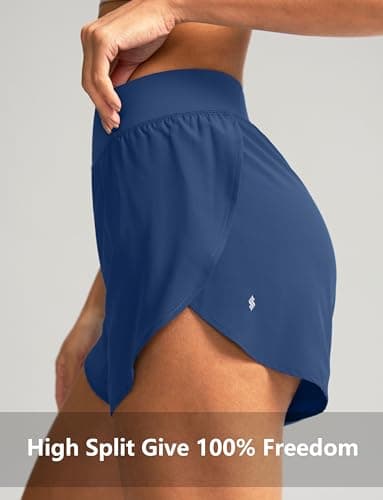 Soothfeel High Waisted Athletic Running Shorts for Women Dolphin Shorts High Split Quick Dry Gym Workout Shorts with Liner (Deep Blue, S) - Image 5
