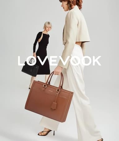 LOVEVOOK Laptop Tote Bag for Women, Leather Office Work Bag Briefcase fit for 15.6 inch Laptop, Large Teacher Computer Bag Handbag,2pcs Set Leather/Brown - Image 3