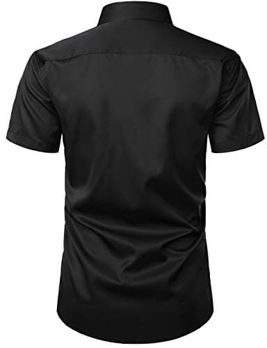 ZEROYAA Men's Casual Urban Stylish Slim Fit Short Sleeve Button Up Dress Shirt with Pocket ZLSC15-Black XXX-Large - Image 3