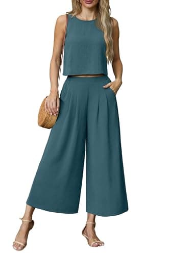 Lepunuo 2 Piece Sets for Women Summer Outfits Sleeveless Crop Top Flowy Wide Leg PantsVacation Lounge Travel Matching Set - Image 1