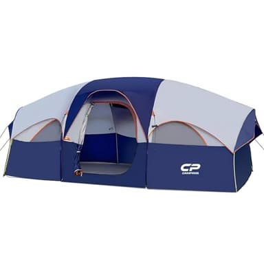 CAMPROS Tent-8-Person-Camping-Tents, Waterproof Windproof Family Tent, 5 Large Mesh Windows, Double Layer, Divided Curtain for Separated Room, Portable with Carry Bag - Blue - Image 1