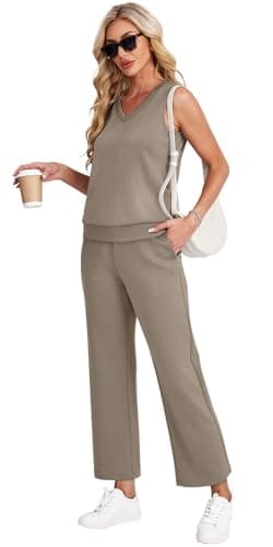 WIHOLL Two Piece Sets for Women Summer Outfits Comfy Lounge Sets Business Casual Outfits Airport Sweat Set Beach Vacation Clothes Coffee L - Image 2