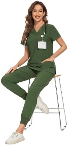 COZYFIT Scrubs for Women Set - Stretch V-Neck Scrub Top & Jogger Pant with 8 Pockets - Image 7