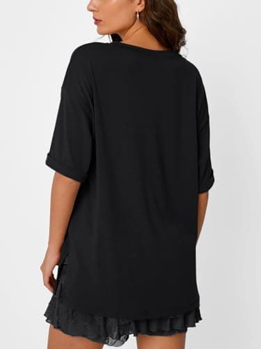 Trendy Queen Oversized Tshirts for Women Workout Plus Size Tops V Neck Short Sleeve Tunic Side Slit Outing T Shirts 2025 Spring Summer Casual Clothes Loose Fit Basic Tees Beach Vacation Black XL - Image 4