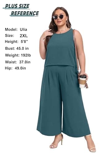 Lepunuo 2 Piece Sets for Women Summer Outfits Sleeveless Crop Top Flowy Wide Leg PantsVacation Lounge Travel Matching Set - Image 3