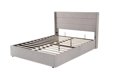 Allewie Queen Size Lift Up Storage Bed, Modern Wingback Headboard, Hydraulic Support, No Box Spring Needed, Light Beige - Image 9