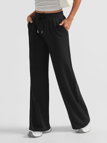 AUTOMET Womens Wide Leg Sweatpants Flare Lightweight Baggy Straight Leg Pants Oversized Joggers Fall Fashion 2025 Black M - Image 3