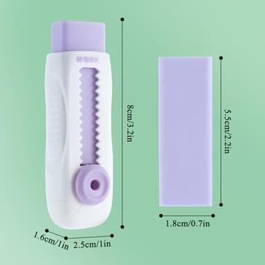 M&G 4+1 Pack Rubber Erasers Sliding Retractable Eraser, Soft Cute Erasers Push Pull Large Pencil Eraser with Plastic Sleeve 4 Refill Eraser for Students Kids, School Office Home Supplies (Purple) - Image 2