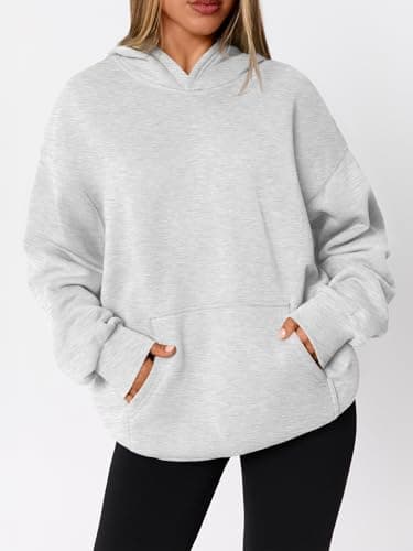 WYNNQUE Hoodies for Women Oversized Sweatshirts Fall Fashion Outfits 2025 Casual Sweaters Tops Fleece Plus Size Workout Comfy Winter Clothes Grey M - Image 3