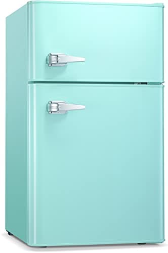 Antarctic Star Compact Mini Refrigerator Separate Freezer, Small Fridge Double 2-Door Adjustable Removable Retro Stainless Steel Shelves Living room/Kitchen/Dorm/Office 3.2 cu ft.Green - Image 1