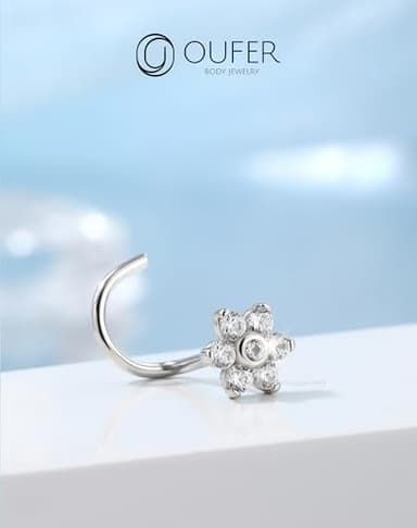 OUFER 925 Sterling Silver Nose Rings, Flower Nose Studs, Cute Nose Nostril Piercing Jewelry, Screw Shaped 20G Silver Nose Rings Studs for Women Men - Image 8