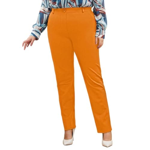 Plus Size Women's Straight-Leg Dress Pants - Slacks for Business Casual,Work Clothes for Office Orange Pepper 3XL - Image 1