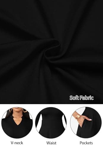 Nmoder Casual Dresses for Women Semi Formal Fit and Flare 3/4 Sleeve A-line Church Work Dress with Pockets Black L - Image 6