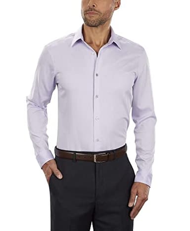 Calvin Klein Men's Slim Fit Non-Iron Herringbone Point Collar Dress Shirt, Lilac, 15" Neck 32"-33" Sleeve - Image 1