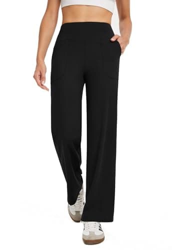 COPYLEAF Wide Leg Pants Woman High Waist Yoga Pants with Pockets Loose Stretch Dress Work Sweatpants Casual Lounge(Black M) - Image 2