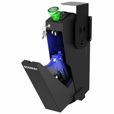 Gun Safe, Mounted Biometric Pistol Safe Drop Down Gun Lock Box for Handgun with 3 Ways Quick Access Bedside Pistol Case for Nightstand, Desk, Wall, Dresser - Image 1