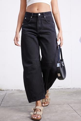 GREAIDEA Mid Rise Barrel Jeans for Women Wide Leg Mid Waist Cropped Denim Pants Y2k Baggy Boyfriend Jeans with Pockets - Image 5