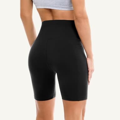 Leafigure 2 Pack Womens Biker Shorts with Pockets, High Waisted Tummy Control Yoga Shorts for Women Running Gym and Workout Black L-XL - Image 3