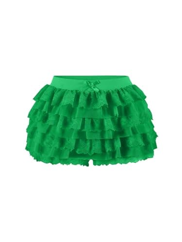 Women Y2K Lace Multi-Layered Bloomers, Lolita Ruffle Shorts, Sexy Short Pumpkin Pants, Elastic Waist Sweet Pettipants (US, Alpha, Large, Regular, Regular, Green) - Image 1