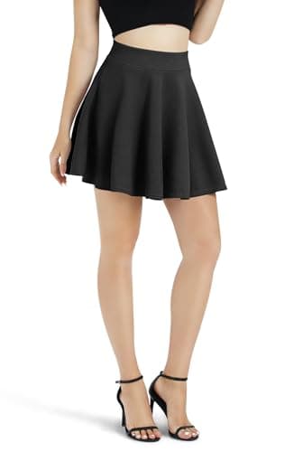 Urban CoCo Women's Basic Versatile Stretchy Flared Casual Mini Skater Skirt (Medium, Black) - Image 2
