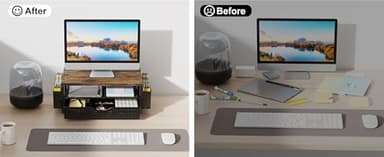 gianotter Wood Monitor Stand Riser, Office Desk Shelf Organizer, Desk Organizer with Drawer and Pen Holder, 2-Tier Computer Stand, Office Organization (Wood) - Image 3