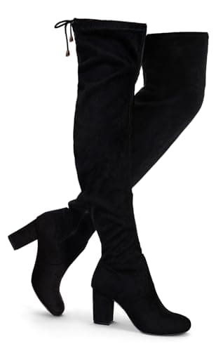 Vepose Women's Over The Knee High Boots Black Suede Thigh High Boot Vegan 3 Inch Chunky Heels Zipper Adjustable Opening 991 Shoes Size 8.5 (CJY991 Black Suede 08.5) - Image 1