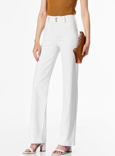 Sidefeel Jeans for Women Trendy High Waisted Stretchy Wide Leg Jeans Loose Straight Leg Denim Pants White Size 10 - Image 4