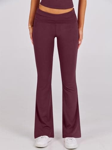 ANRABESS Lounge Sets for Women 2 Piece Foldover Yoga Flare Leggings Pants Crop Tops Casual Y2K Outfits Matching Tracksuit Set Burgundy XX-Large - Image 6