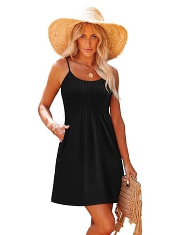 WEESO Summer Hawaiian Dresses for Women 2025 Casual Spring Mini Wedding Guest Boho Western Dress Fashion Beach Vacation Casual Petite Sundresses Clothes Italian Black S - Image 3