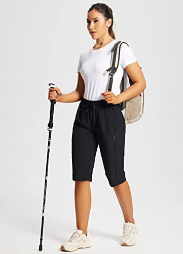 baleaf Women's 15" Hiking Shorts Long Bernuda Cargo Below The Knee Capris Lightweight Quick Dry Elastic Waist for Casual Black L - Image 6