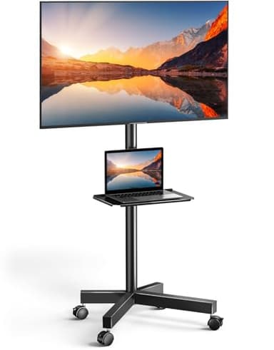 PERLESMITH Rolling TV Stand on Wheels for 23-60 Inch Flat Curved Screen TVs, Mobile TV Cart Height - Adjustable with Shelf/Tray, Portable TV Stand Holds up to 55 lbs, Max VESA 400x400mm, PSTVMC04 - Image 1