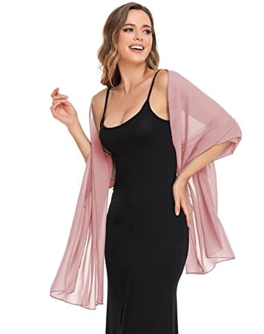 Pukguro Shawls and Wraps for Evening Dresses Sheer Chiffon Women Elegant Soft Silky Wraps Wedding Bridal Scarf Dusty Rose 79 * 18'' - Image 4