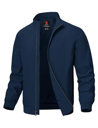 Rdruko Men's Lightweight Jackets Casual Fall Stylish Windbreaker Light Dress Zip Up Coat with 3 Pockets, Navy Blue, S - Image 1