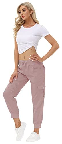 MoFiz Hiking Cargo Pants for Women with Pockets Lightweight Quick Dry Athletic Outdoor Summer Travel Casual Joggers Sweatpants Dusty Pink L - Image 6
