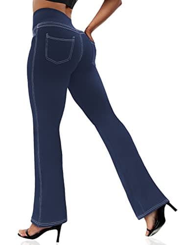 VOOVEEYA Women's Bootcut Leggings - Bootleg Yoga Pants Flare with 4 Pockets,Tummy Control High Waisted Casual Dress Pants（Bootcut-Navy Blue-XL） - Image 1