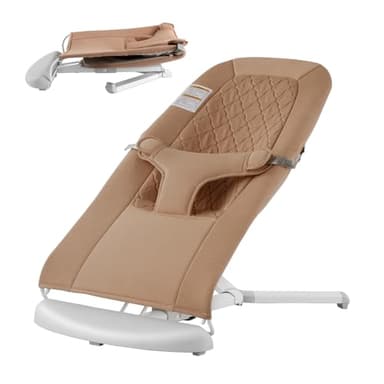 VEVOR Baby Bouncer, Folding Bouncer Seat for Babies 0-9 Months, Newborn Bouncer Chair with 2 Reclining Angles & 3-Point Harness, Portable Infant Rocker with Carrying Bag for Indoors Outdoors, Camel - Image 1
