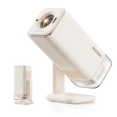 Aurzen BOOM Air Google TV Portable Projector with WiFi and Bluetooth, USB-C Powered, Smart Projector for Outdoor & Home Movie, 4K Supported, Real-Time Focus, Dolby Audio, Adjustable Stand, Off-White - Image 1