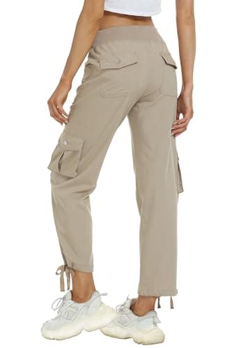 MoFiz Women's Cargo Hiking Pants Outdoor Athletic Lightweight Quick Dry Travel Loose Sports Casual Pant for Women Button Pockets Khaki S - Image 3