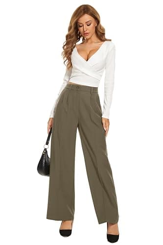 FUNYYZO Women's Wide Leg Pants High Elastic Waisted in The Back Business Work Trousers Long Straight Suit Pants - Image 2