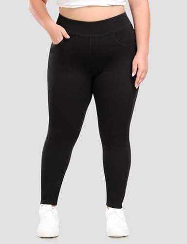 IUGA Plus Size Jeans Jeggings for Women Tummy Control Stretchy Jeans High Waisted Pull on Plus Size Leggings Pants Clothes(Black, 1X) - Image 2