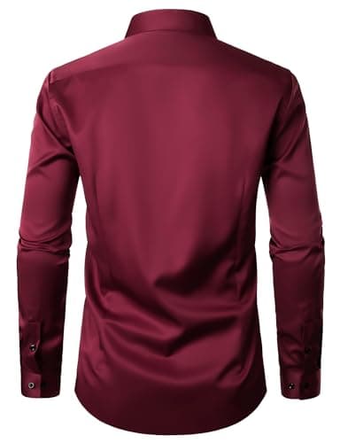 ZEROYAA Men's Long Sleeve Dress Shirt Fitted Wrinkle-Free Casual Business Button Up Shirts ZSSCL07-Burgundy Medium - Image 3