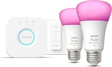Philips Hue Smart Light Starter Kit - Includes (1) Bridge, (1) Dimmer Switch and (2) A19 LED Bulbs - White and Color Ambiance Color-Changing Light - 800LM - E26 - Control with App or Voice Assistant - Image 7