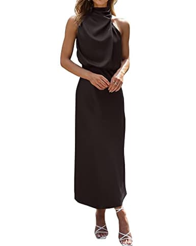 BTFBM Women Sleeveless Cocktail Dresses Fall Mock Neck Keyhole Elastic High Waist Evening Party Maxi Wedding Guest Dress(Black, Small) - Image 1