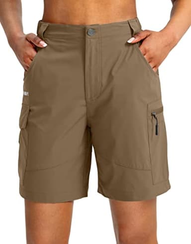 Viodia Women's 7" Hiking Cargo Shorts with Pockets Quick Dry Lightweight Shorts for Women Golf Casual Summer Shorts Dark Khaki L - Image 2