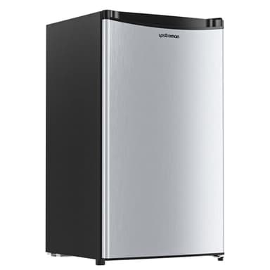 Upstreman 3.2 Cu.Ft Mini Fridge with Freezer, Single Door Mini Fridge, Dorm Fridge, Adjustable Thermostat, Mini Refrigerator for Dorm, Office, Bedroom, Stainless Steel-SR321 - Image 1