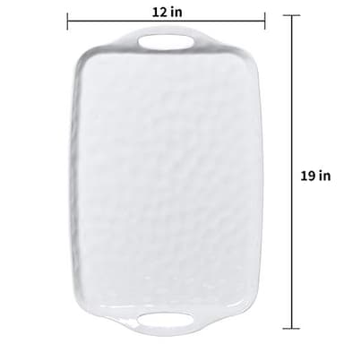 TP Serving Tray with Handles, Large Rectangle Melamine Serving Platter Set of 2, Pure White (19” x 12”) - Image 7